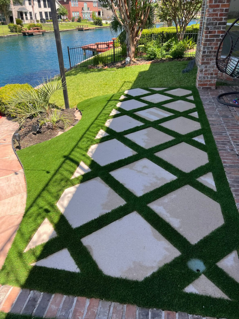 Backyard Paver Stone with Turf Design in Houston