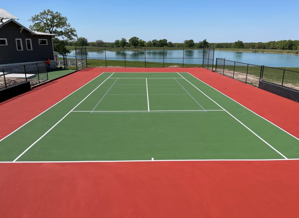 Custom Red and Green Multi sport Tennis Court in a rural Houston area