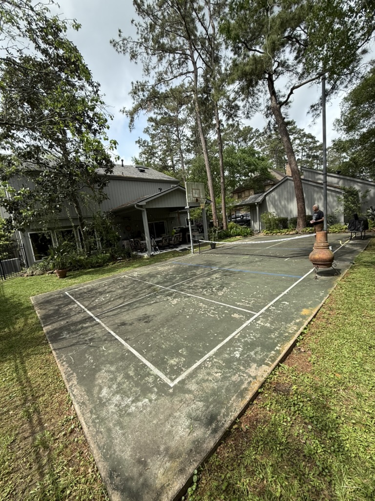 Outdoor blue and gray pickleball court maintenance in Coldwater Texas
