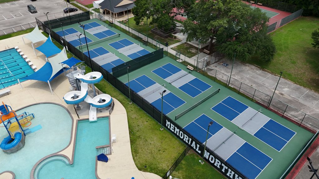 Converted tennis courts at Memorial Northwest transformed into eight dedicated pickleball courts to support community recreation.