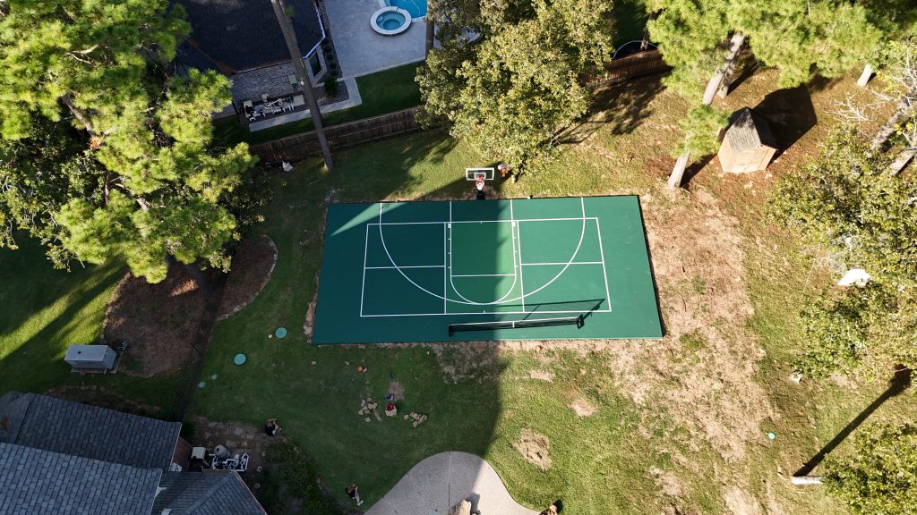Custom 60x30 multi-sport court installation in Magnolia, Texas by Build My Courts.